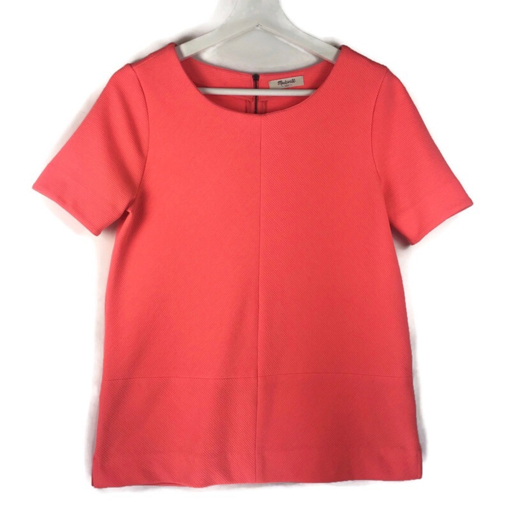 Madewell bistro neon orange short sleeve scoop neck top -size medium